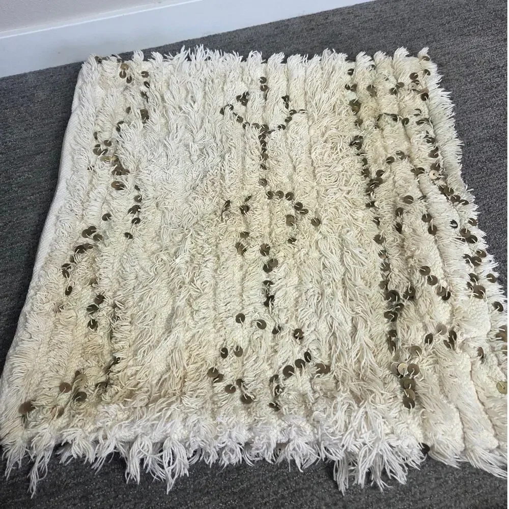 Pottery Barn Boho Cream with Gold Coin Moroccan Wedding Blanket Pillow Covers 2